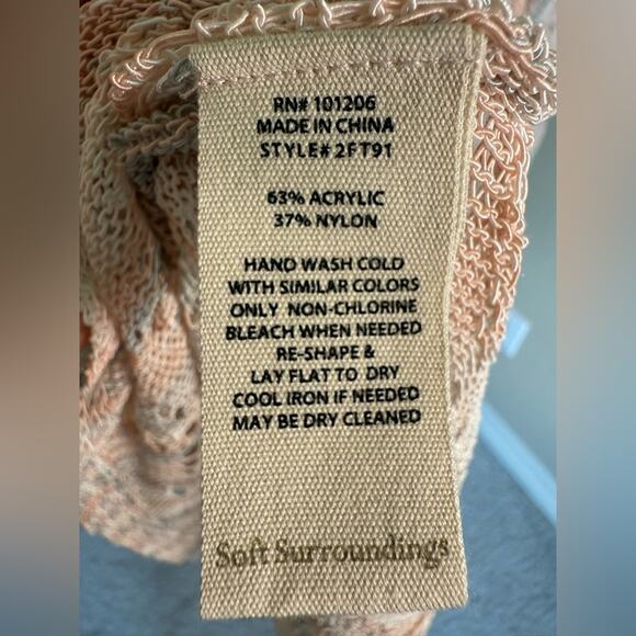 Soft Surroundings Open-Knit Crochet Sweater Tunic Womens Medium Peach Ivory Gray - Picture 6 of 6